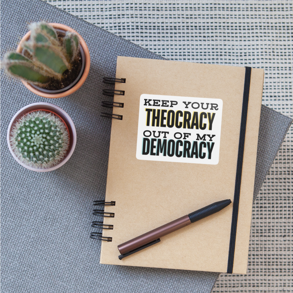 THEOCRACY STICKER - white matte