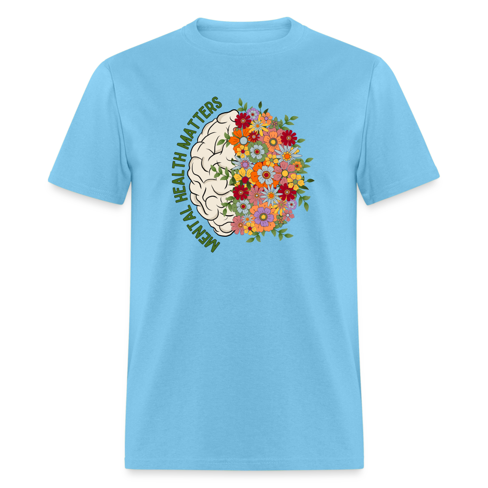 MENTAL HEALTH FLOWERS TEE - aquatic blue