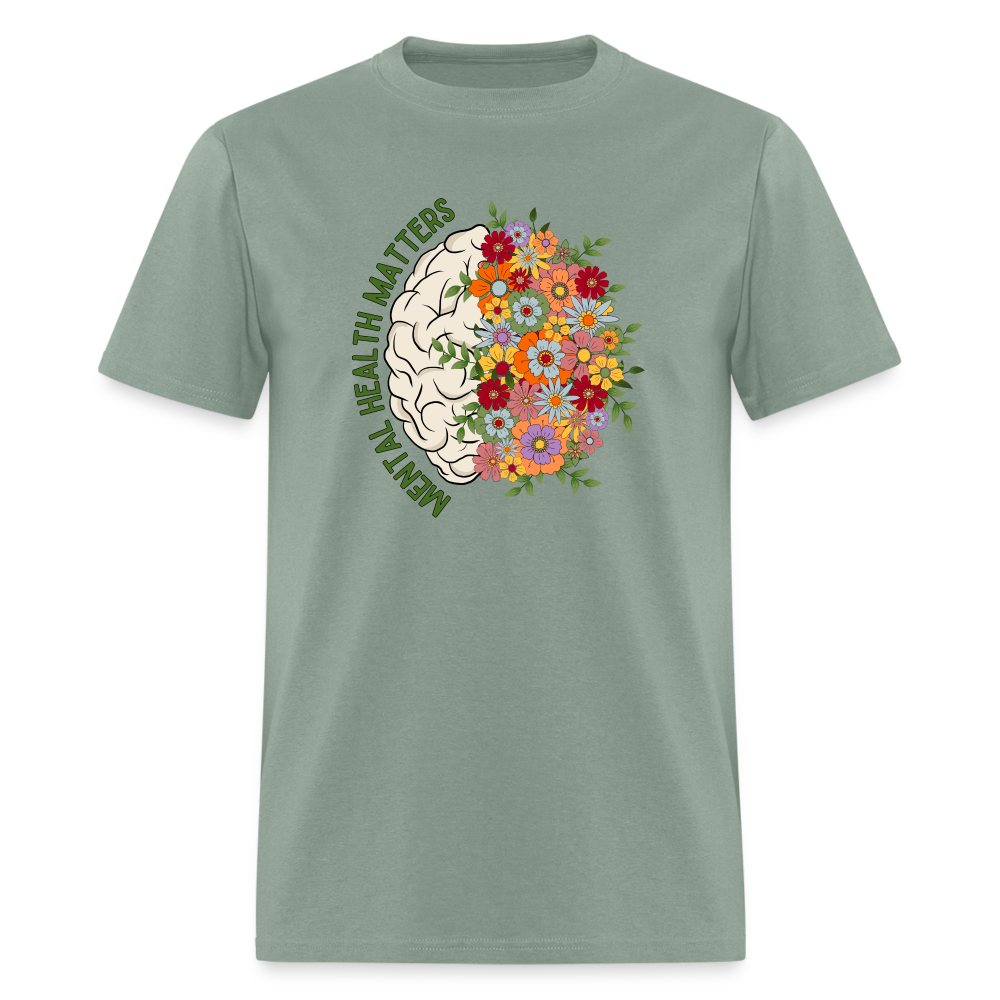 MENTAL HEALTH FLOWERS TEE - sage