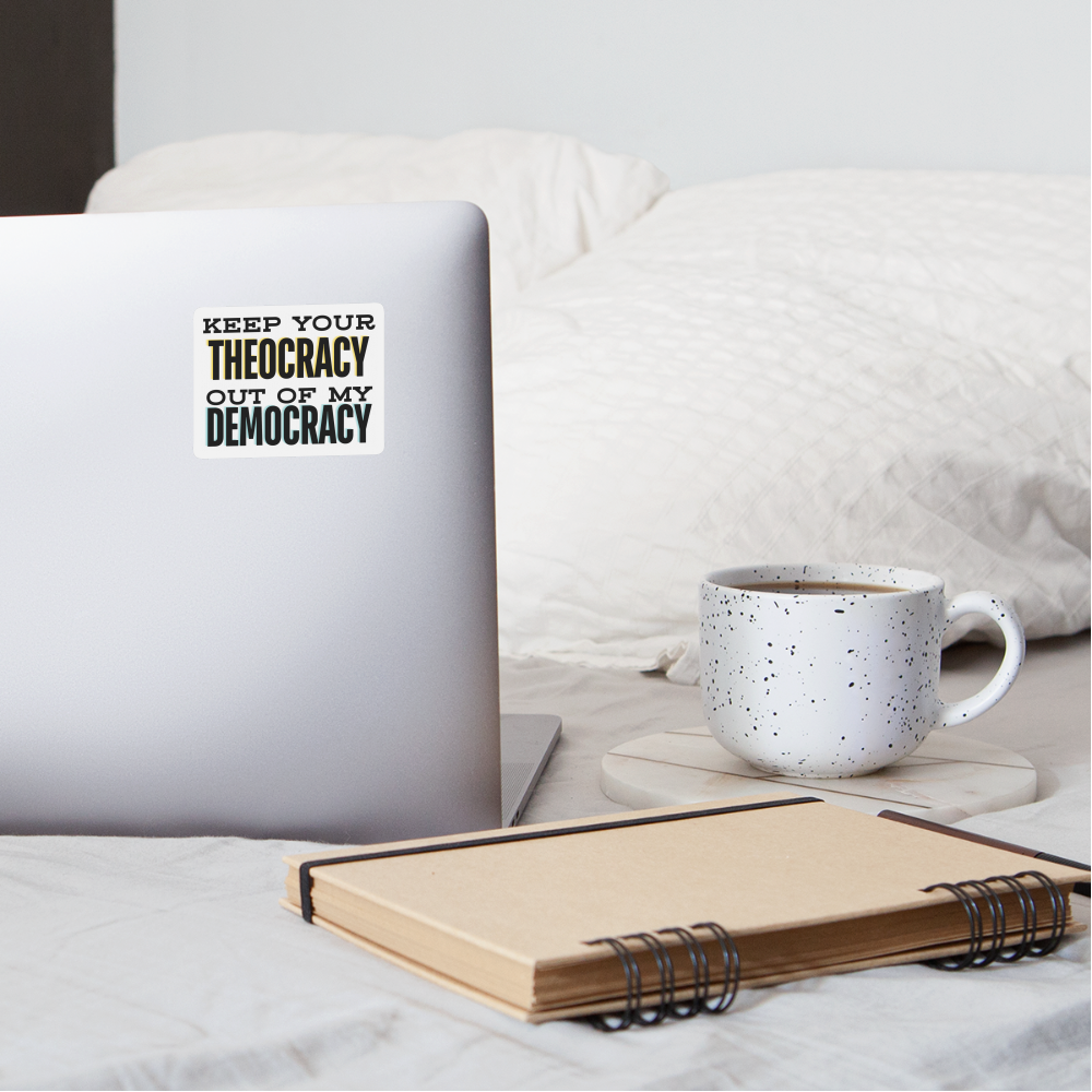 THEOCRACY  STICKER - white matte